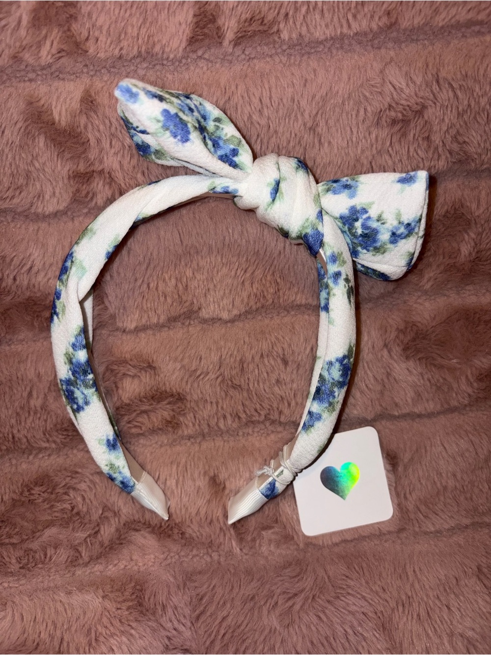 Blue & White Floral bow knot headband.